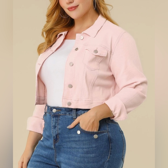 Agnes Orinda Jackets & Blazers - Short Crop Denim Jean Jacket Womens Plus Size 3X 26W-28W New No Tags